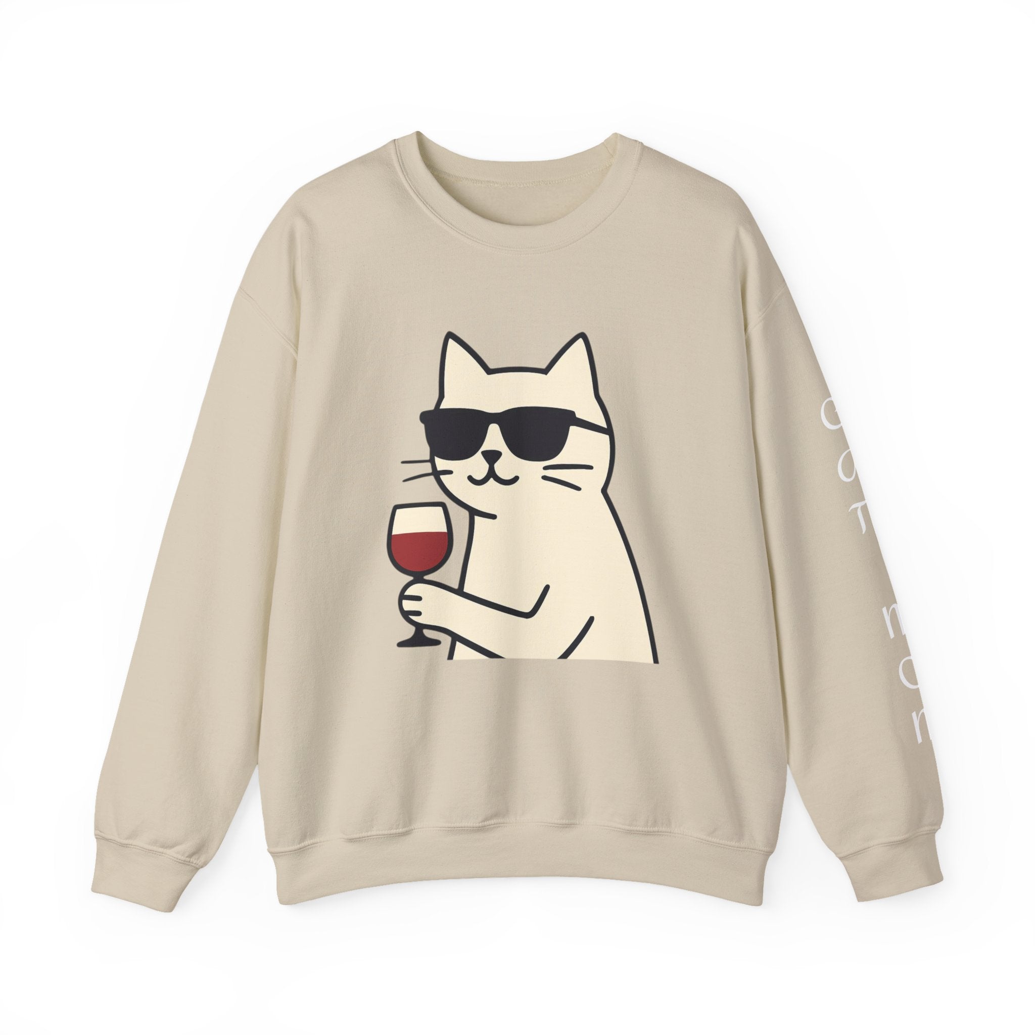 Cat with Wine Crewneck Sweatshirt – Cool Sunglasses Cat Graphic