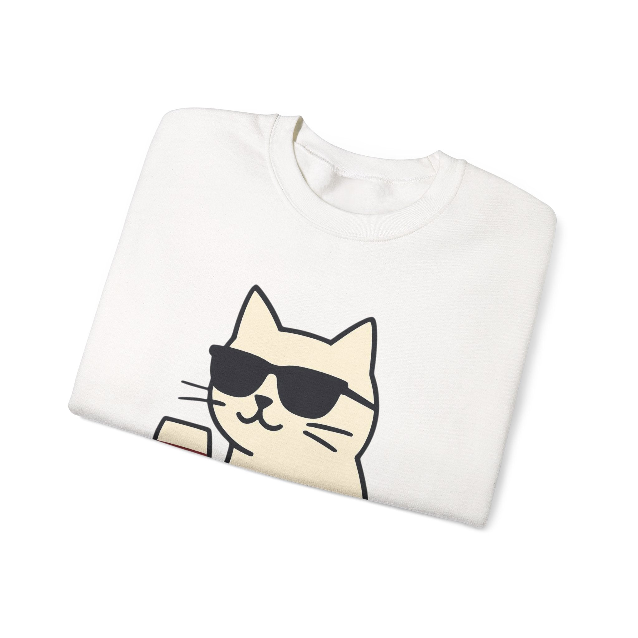 Cat with Wine Crewneck Sweatshirt – Cool Sunglasses Cat Graphic