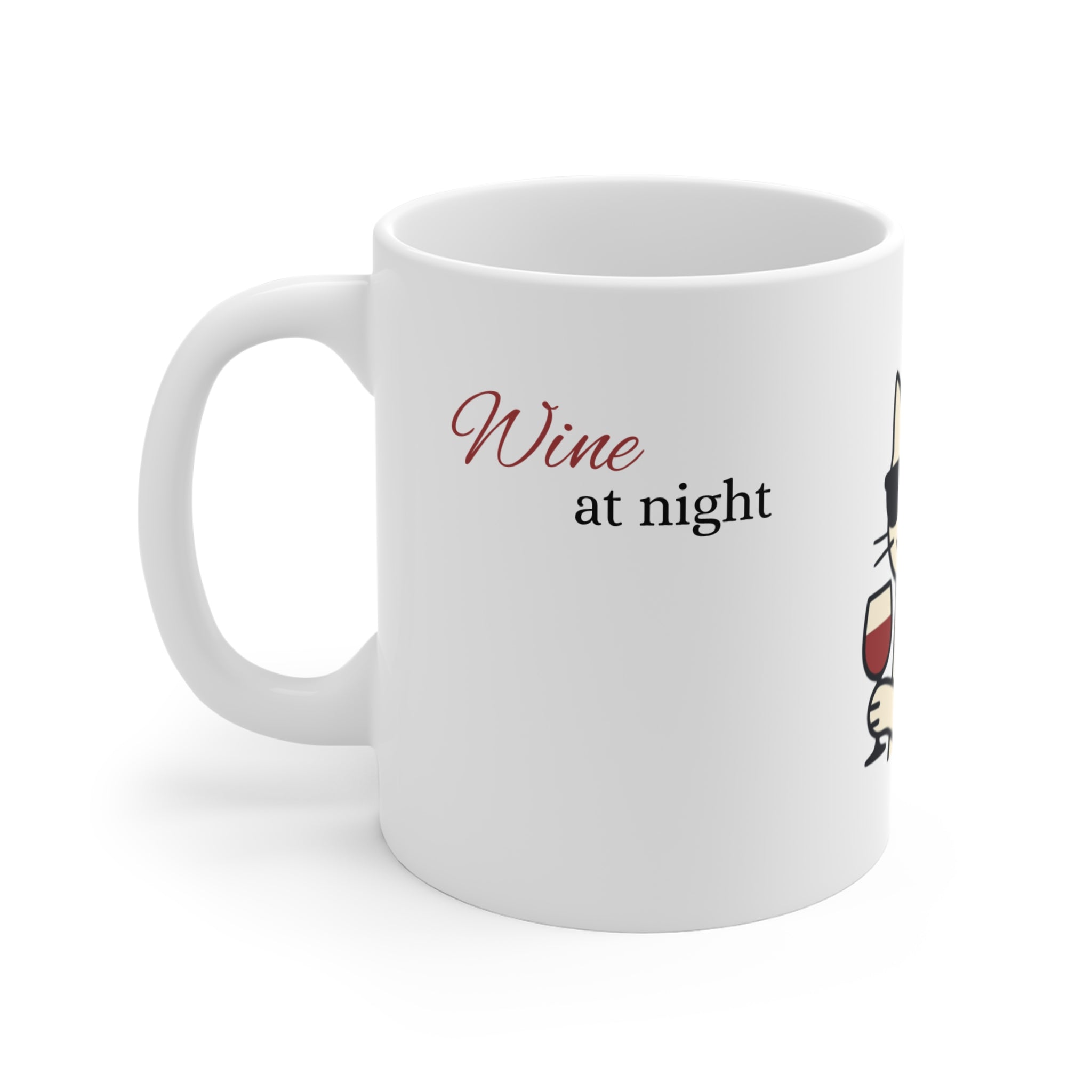 Wine at Night Cat Mug — Funny Cat with Wine Coffee Cup