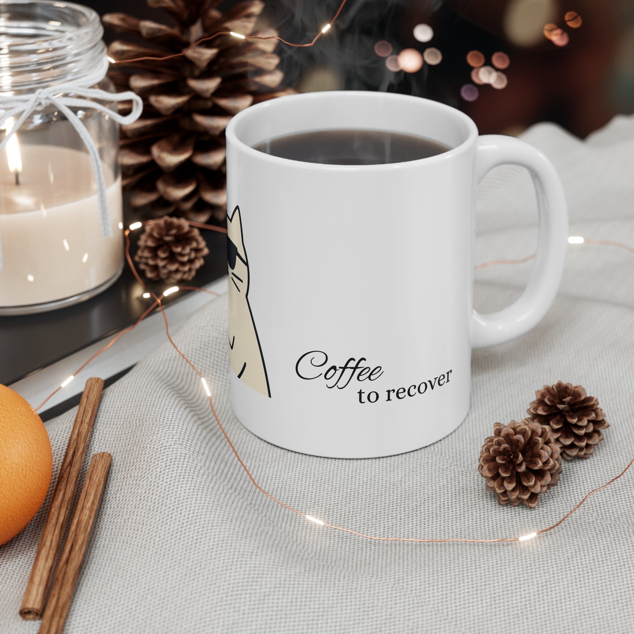 Wine at Night Cat Mug — Funny Cat with Wine Coffee Cup
