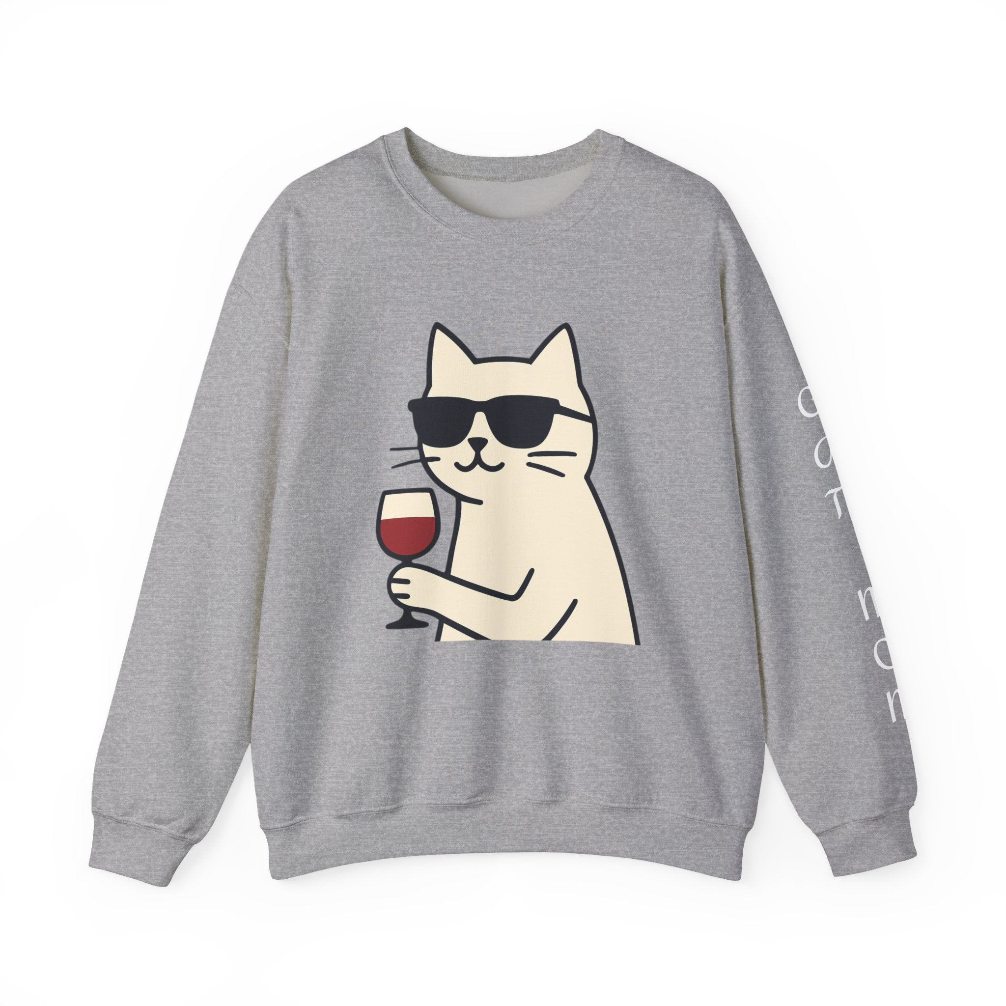 Cat with Wine Crewneck Sweatshirt – Cool Sunglasses Cat Graphic