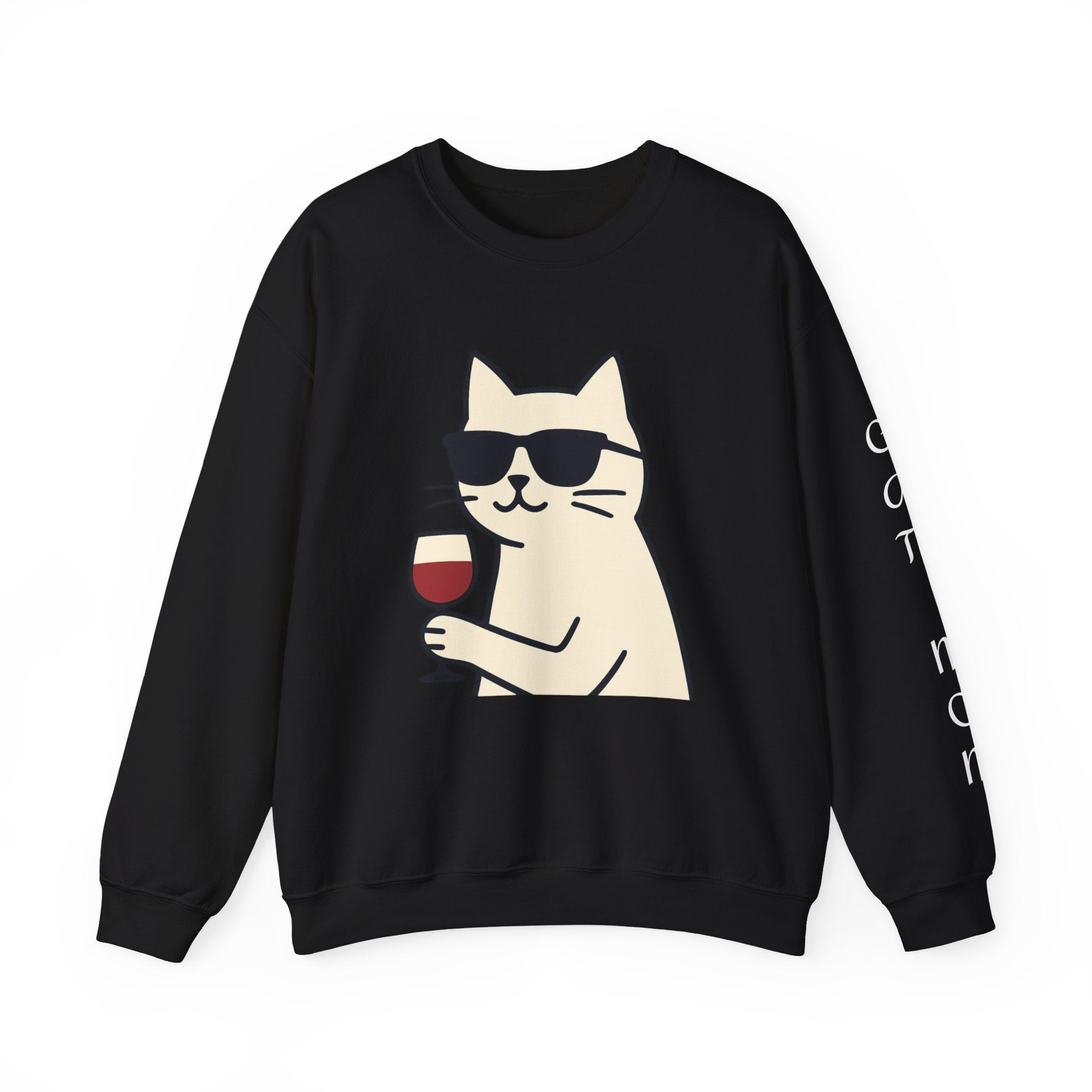Cat with Wine Crewneck Sweatshirt – Cool Sunglasses Cat Graphic