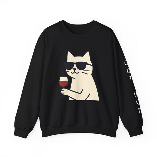 Cat with Wine Crewneck Sweatshirt – Cool Sunglasses Cat Graphic