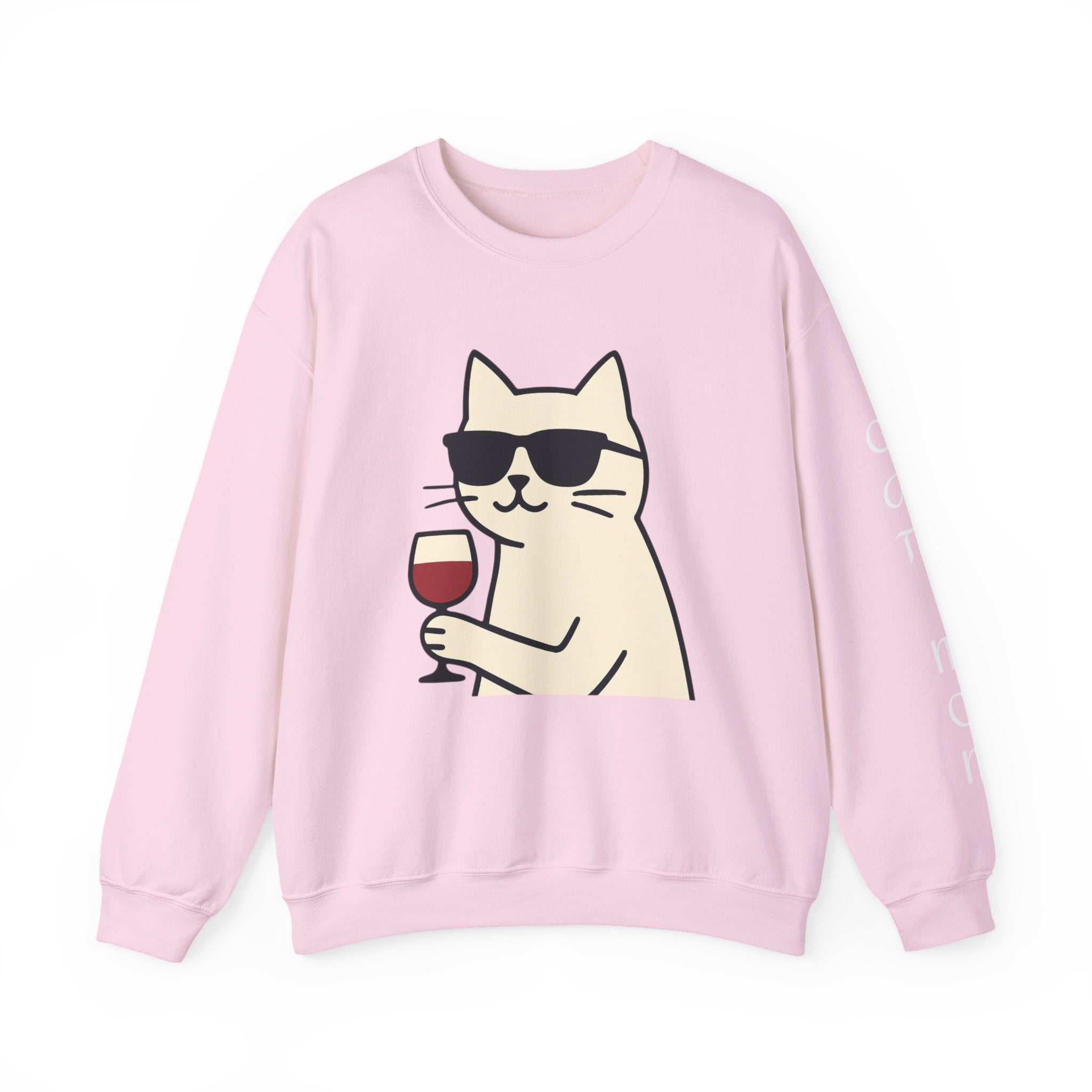 Cat with Wine Crewneck Sweatshirt – Cool Sunglasses Cat Graphic