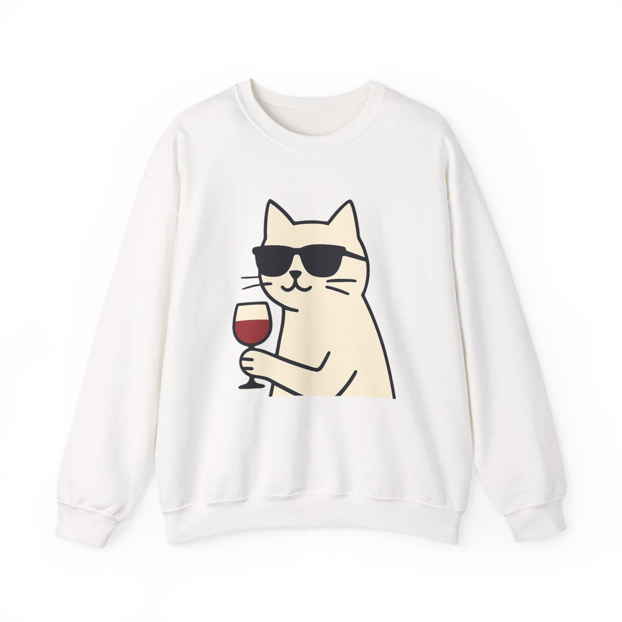 Cat with Wine Crewneck Sweatshirt – Cool Sunglasses Cat Graphic