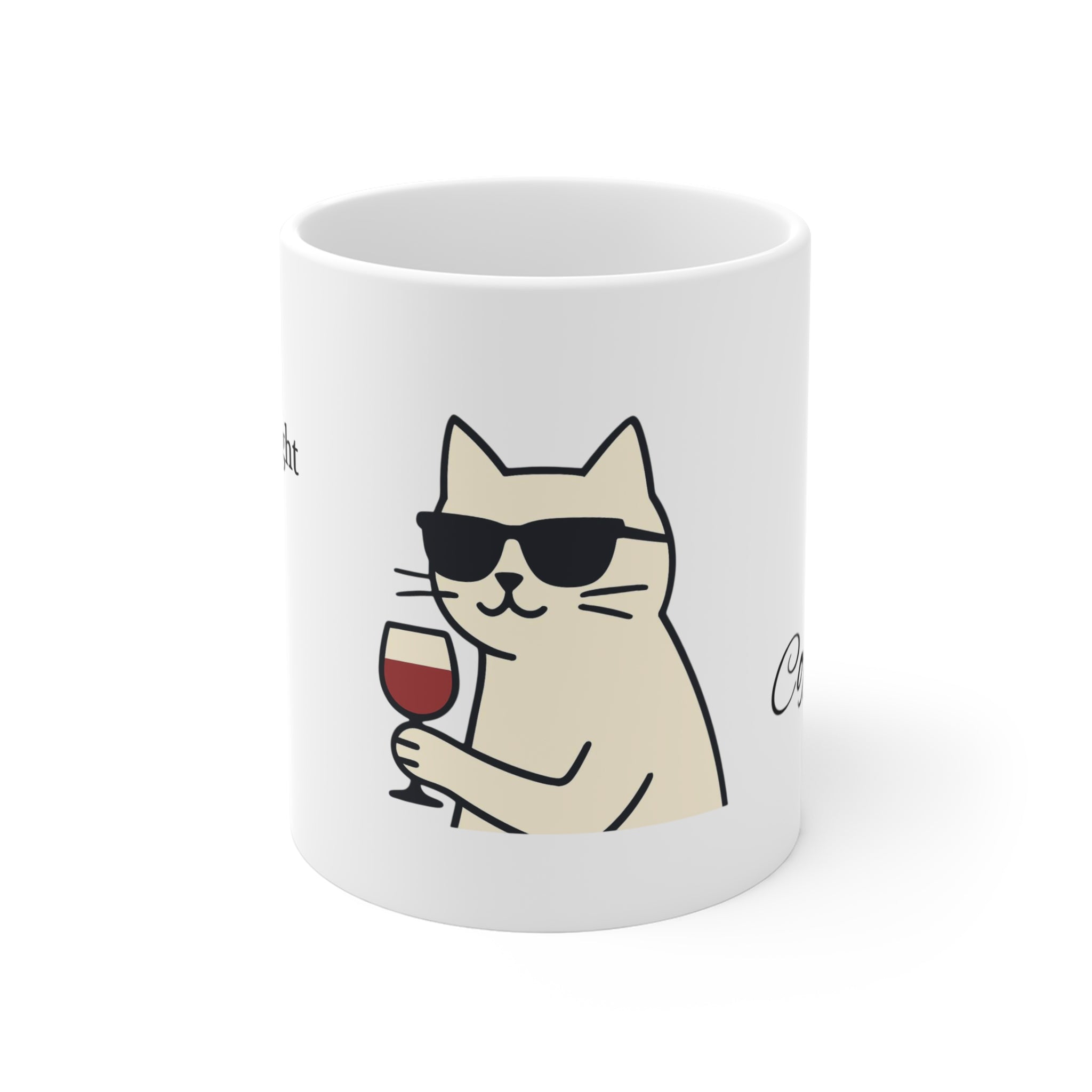 Wine at Night Cat Mug — Funny Cat with Wine Coffee Cup