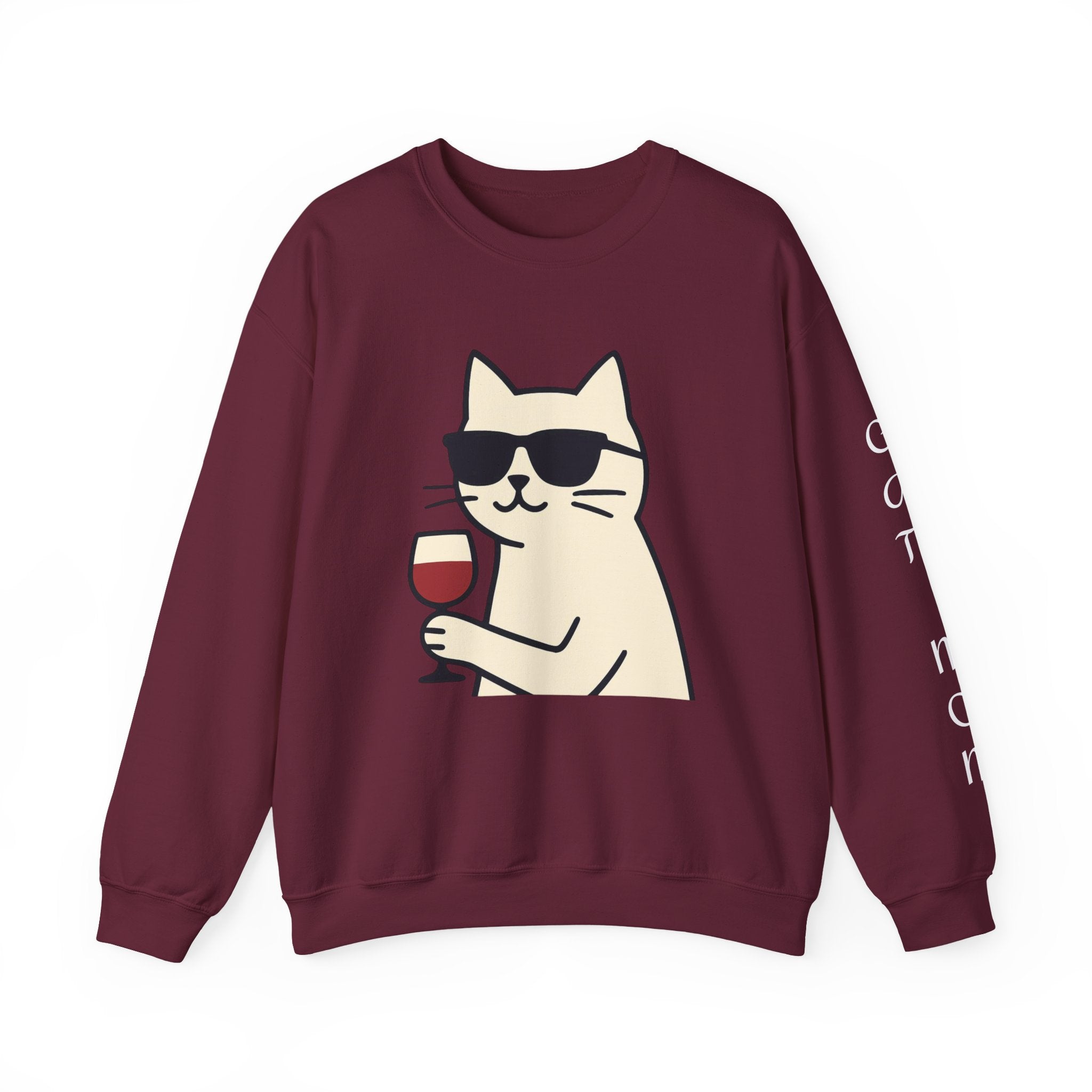 Cat with Wine Crewneck Sweatshirt – Cool Sunglasses Cat Graphic